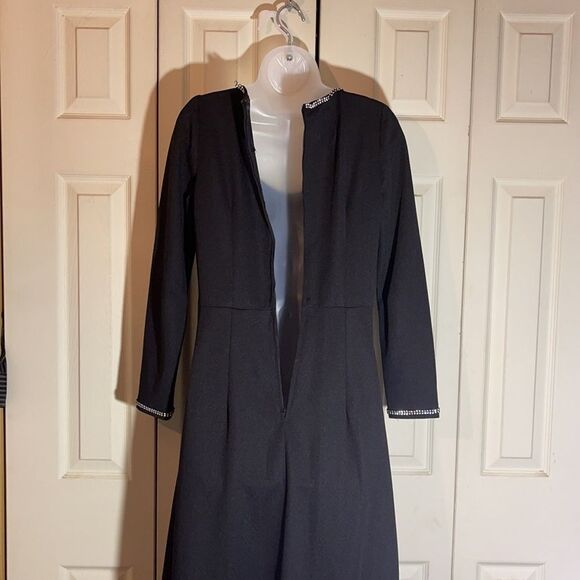 Vintage 1970s Black Maxi Dress Rhinestones Goth Witchy Vibes Small - Picture 12 of 16